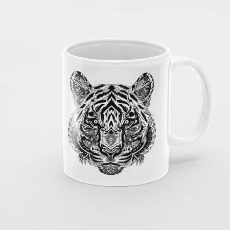 Primgi 11 oz Ceramic Tiger Head Illustration Printed Coffee Mug