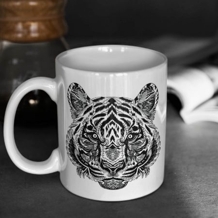 Primgi 11 oz Ceramic Tiger Head Illustration Printed Coffee Mug