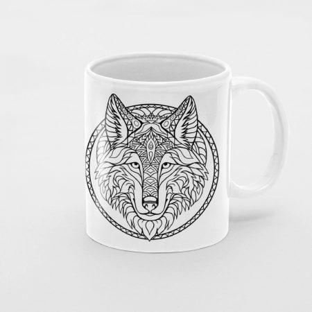 Primgi 11 oz Ceramic Zentangle Wolf Head Printed Coffee Mug