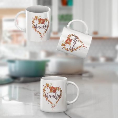 Primgi 11oz Ceramic Heart Design Thankful Coffee Mug